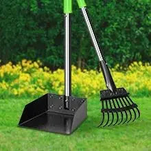 Dog Pooper Scooper Long Handle Stainless Metal Tray and Rake for Medium Small Dogs Heavy Duty Pet Supplies