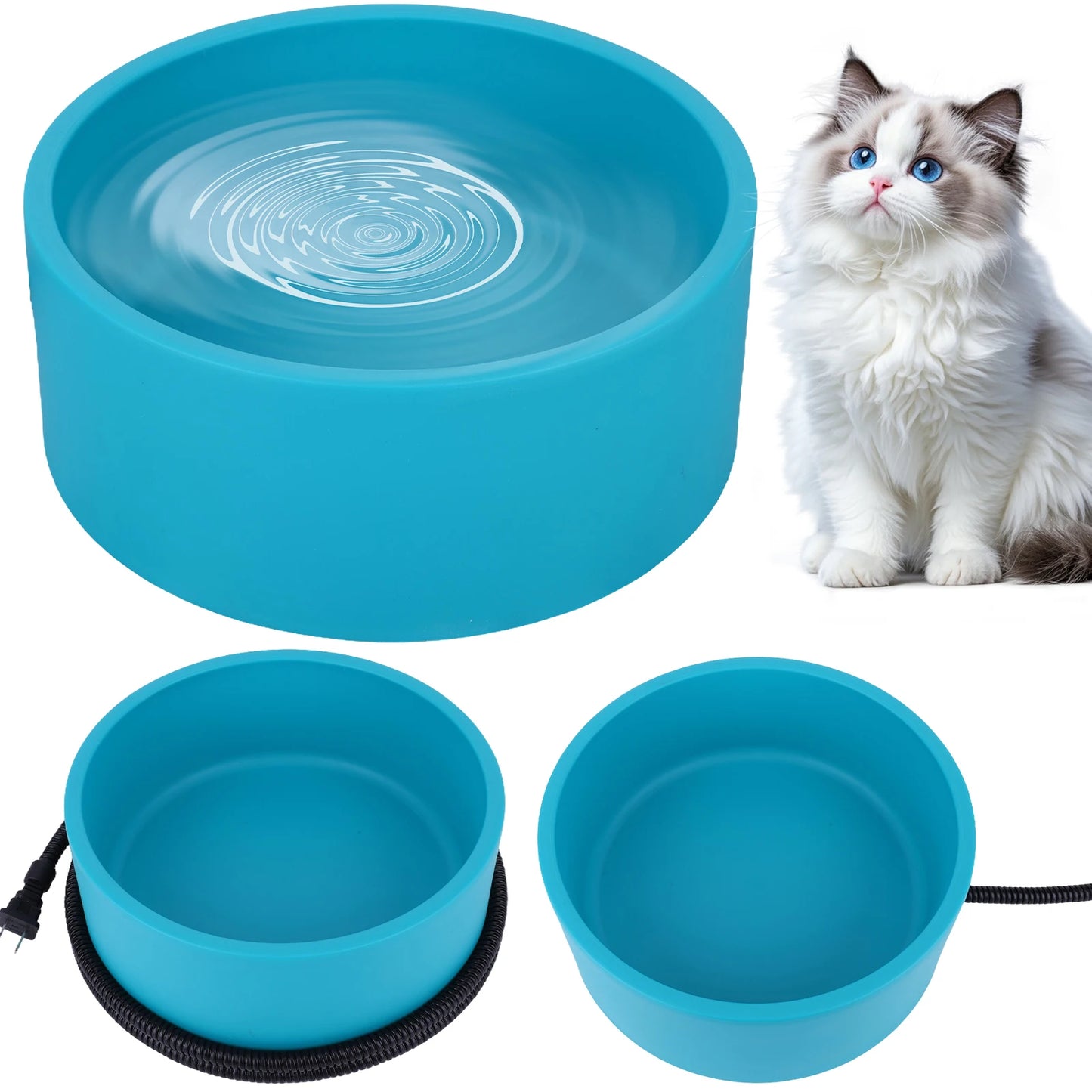 Heated Water Bowl 3.2 L/108 Oz Outdoor Thermal Pet Bowl Anti-Freeze Heated Pet Water Dish in Winter for Dog Cat Chicken Duck
