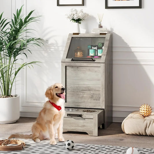 Feeding Station, Dog Food Storage Cabinet with 2 Elevated Bowls, Pet Storage Cabinet, Modern Feeder, Pet Feeding Station