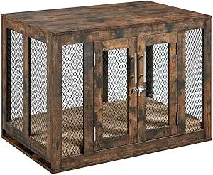 Furniture Style Dog Crate with Cushion and Tray, Mesh Dog Kennels with Double Doors, End Table Dog House, Medium Crate Indoor U