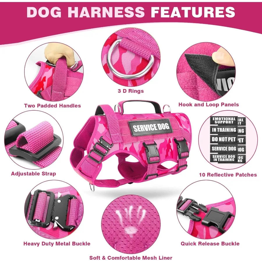 Tactical Working MOLLE Vest for Medium Service Dogs with 10 Pet Patches NoPull Heavy Duty Harness Ideal for Training Walking an