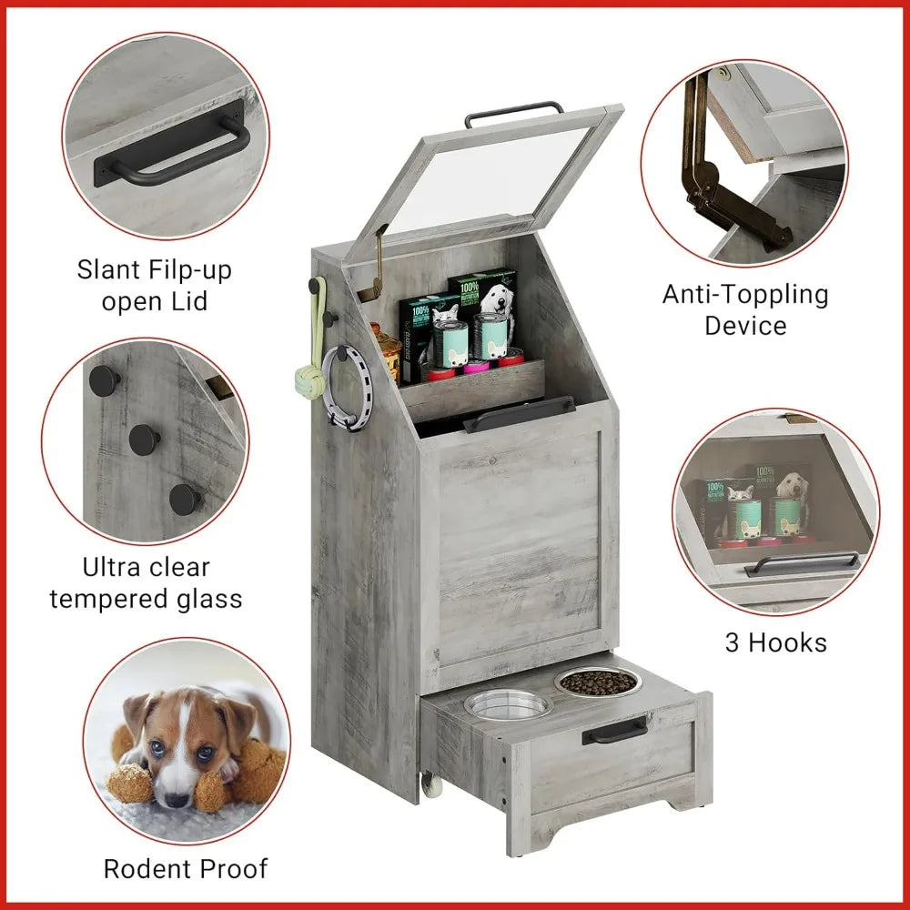 Feeding Station, Dog Food Storage Cabinet with 2 Elevated Bowls, Pet Storage Cabinet, Modern Feeder, Pet Feeding Station