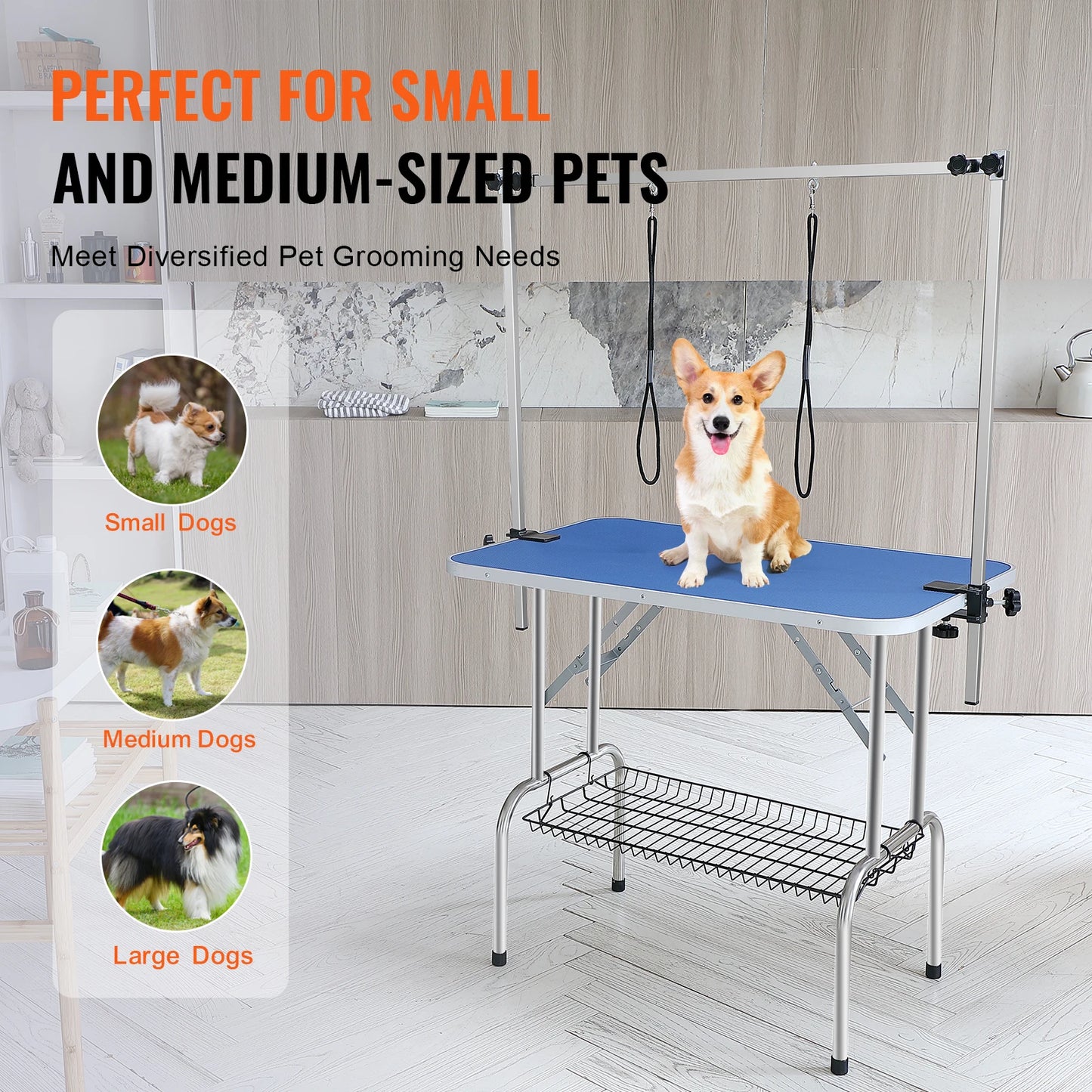 SucceBuy Pet Grooming Table Two Arms w/ Clamp Dog Grooming Station Foldable Pets Stand for Medium Small Dogs with Grooming Loop