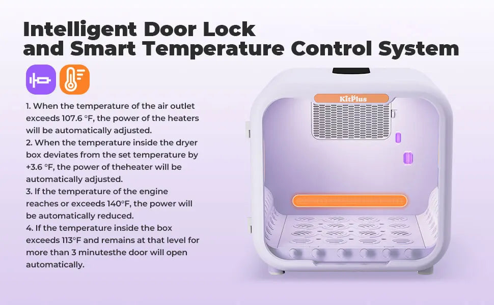 71L Ultra Quiet Pet Dryer Box for Dogs & Cats, Smart Temp Control, Ambient Light & Lock, Large Capacity Hair Dryer Box