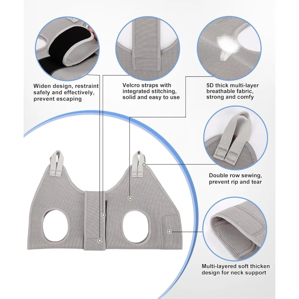 X-Large Dog Grooming Hammock with Thick Neck Support for Nail Trimming, Gray Pet Restraint Holder