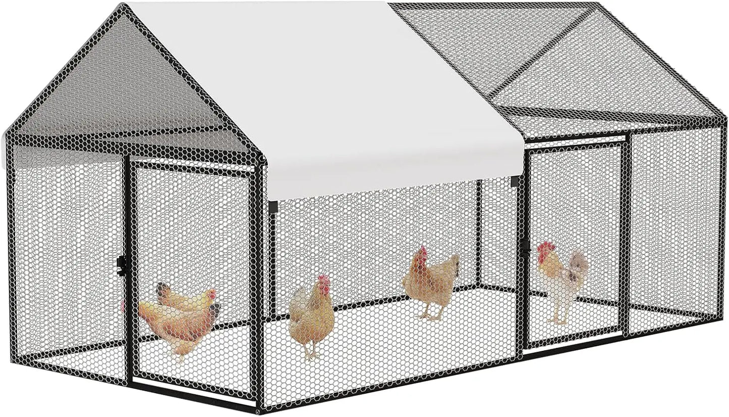 Metal Chicken Coop 79"×40"×40" Chicken Run with Waterproof Cover Portable Poultry Cage Walk in Hen House Outdoor Backyard Farm