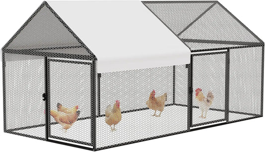Metal Chicken Coop 79"×40"×40" Chicken Run with Waterproof Cover Portable Poultry Cage Walk in Hen House Outdoor Backyard Farm