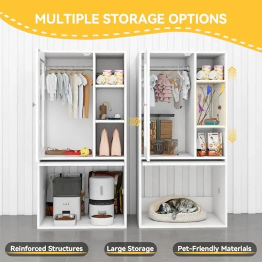 Dog Feeding Station for Automatic Feeder Dog Cat Food Storage Cabinet with Hanging Rods Adjustable Panel Hidden Automatic Pet F