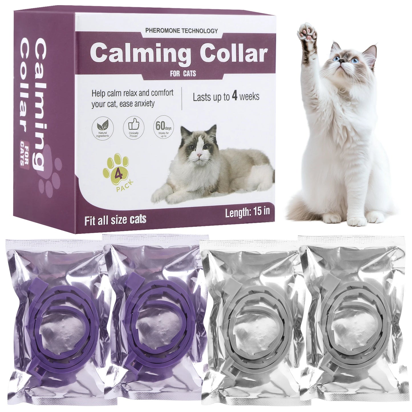 4Pcs Cat Calming Collar Soothing Collar Adjustable Cat Pheromone Collar Helps with Aggression Comfort Cat Calm Collar for Cats