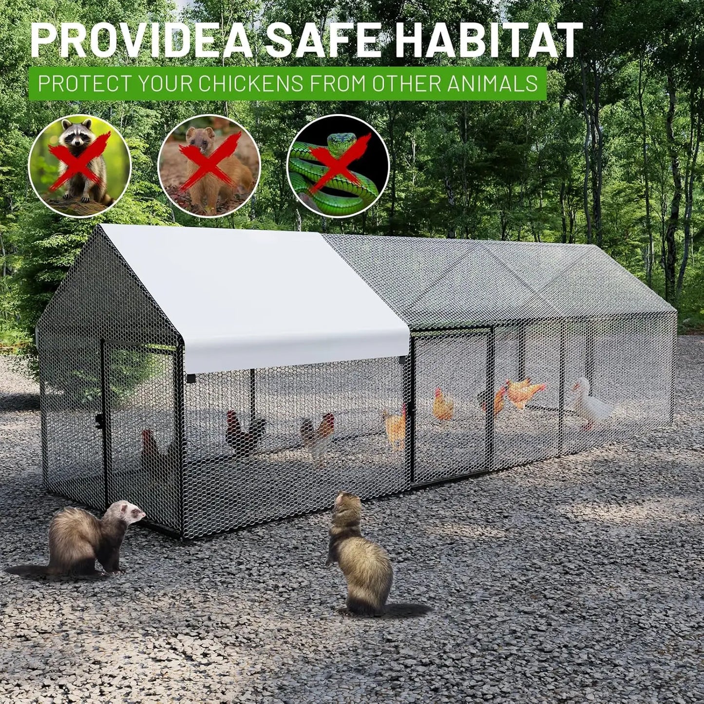 Metal Chicken Coop 79"×40"×40" Chicken Run with Waterproof Cover Portable Poultry Cage Walk in Hen House Outdoor Backyard Farm