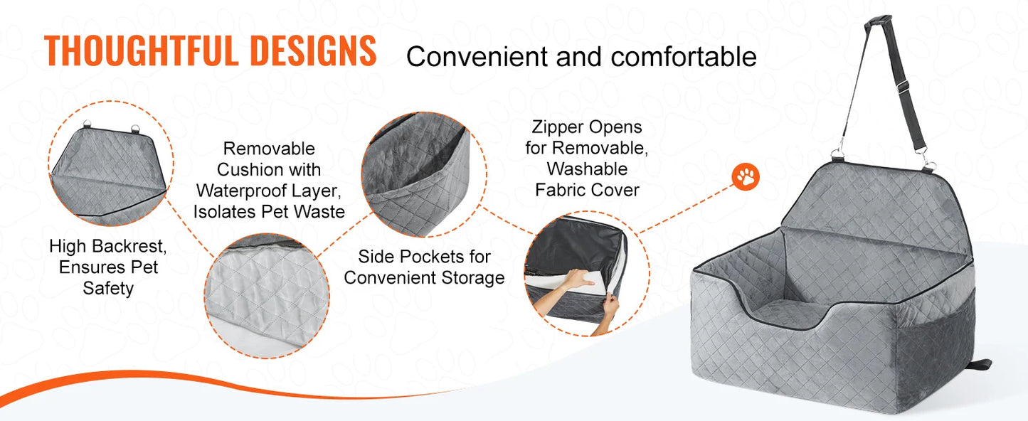 SucceBuy Dog Car Seat Dog Booster Seat for Car with A Storage Pocket Sponge Filling Car Bed for Medium Large Dog up to 55 lbs