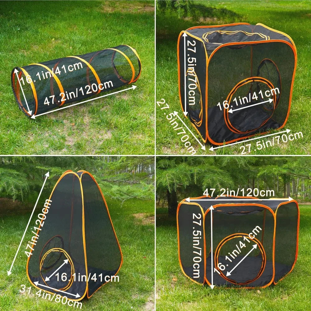 7 in 1 Outdoor Cat Enclosure, Foldable Pop-Up Mesh Playpen Tunnel for Pet Run, Foldable Outside Enclosed Tent Cage for Small Dog