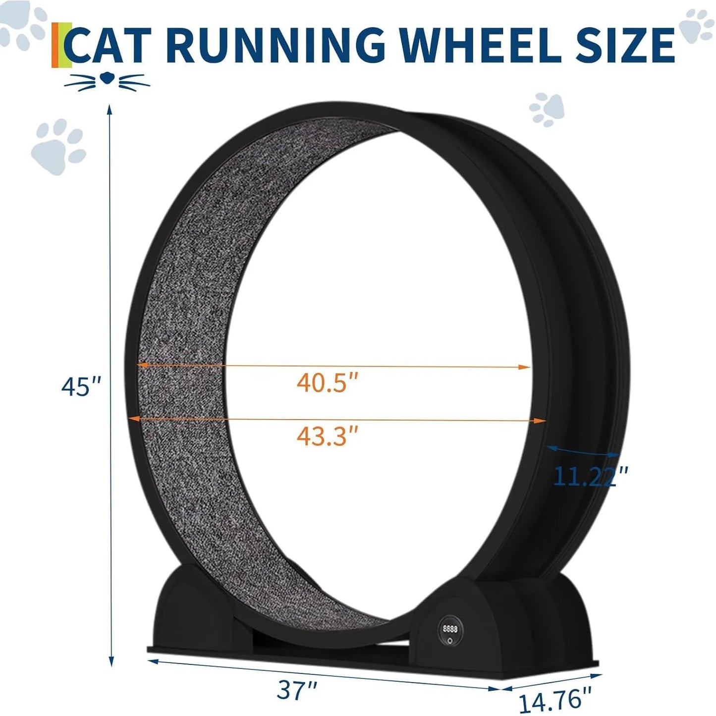 Cat Exercise Wheel 45" Large Treadmill For Indoor Cats Quiet Running Wheel With Smart Pedometer For Running Walking Training