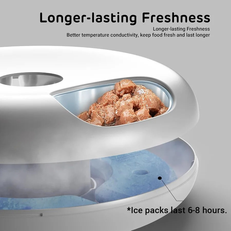 Stainless Steel Tray Version Donut Frost WiFi 6 Meal Automatic Wet Food Feeder with Ice Packs for Senior and Weak Pets App Cont