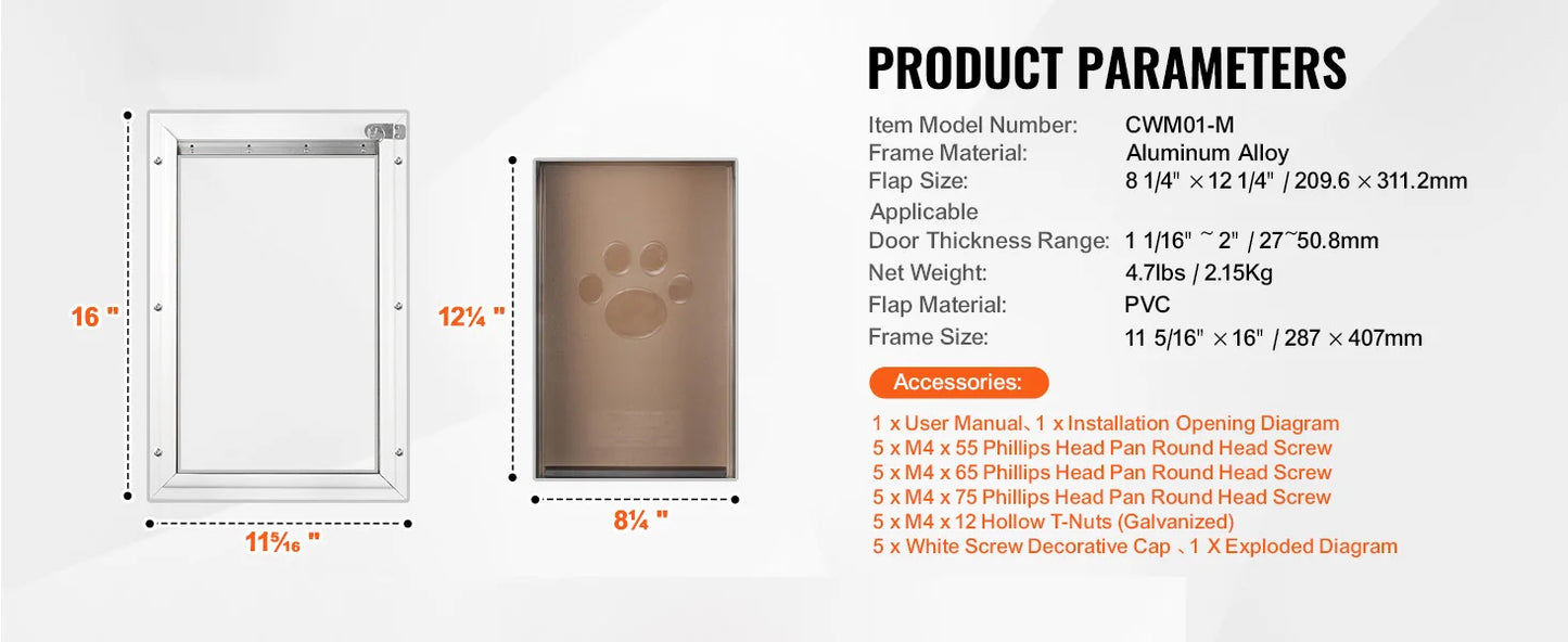 SucceBuy Pet Door Aluminum Frame with Lock and Flap System Weatherproof Doggy Door Easy to Install in Interior or Exterior Doors