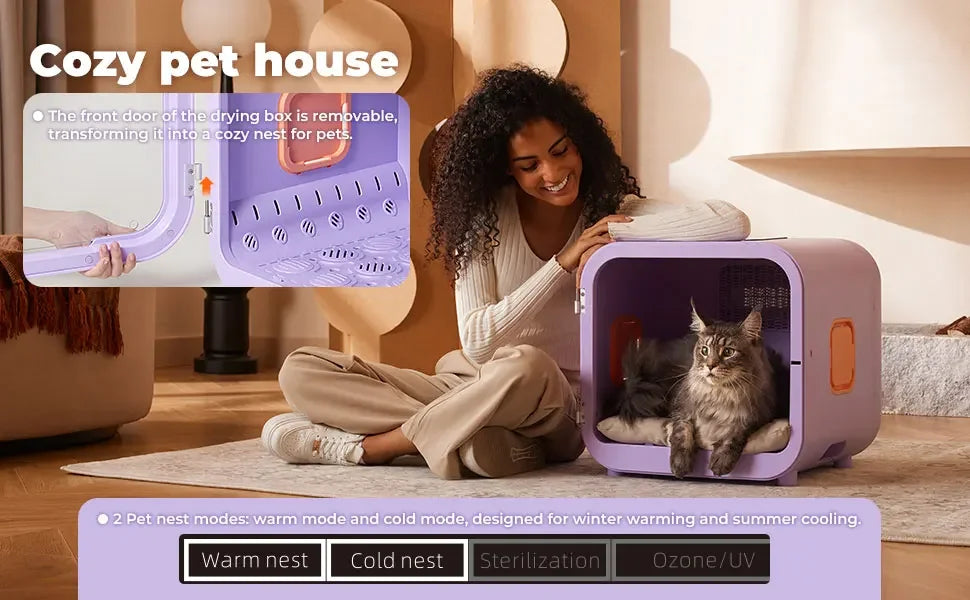 71L Ultra Quiet Pet Dryer Box for Dogs & Cats, Smart Temp Control, Ambient Light & Lock, Large Capacity Hair Dryer Box