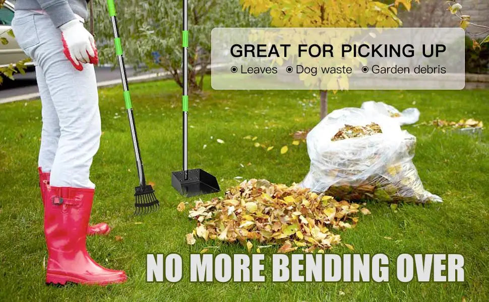 Dog Pooper Scooper Long Handle Stainless Metal Tray and Rake for Medium Small Dogs Heavy Duty Pet Supplies