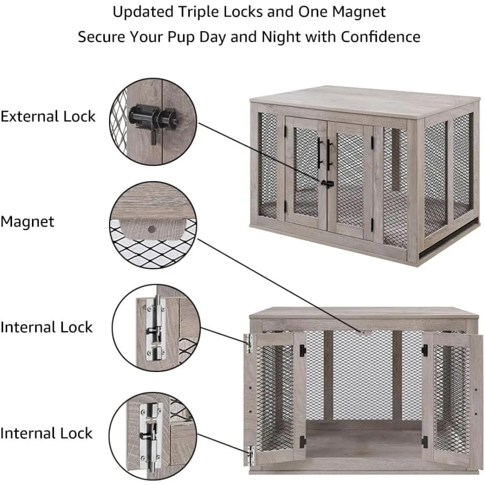 Furniture Style Dog Crate with Cushion and Tray, Mesh Dog Kennels with Double Doors, End Table Dog House, Medium Crate Indoor U