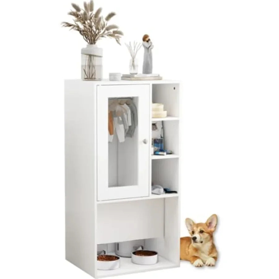 Dog Feeding Station for Automatic Feeder Dog Cat Food Storage Cabinet with Hanging Rods Adjustable Panel Hidden Automatic Pet F