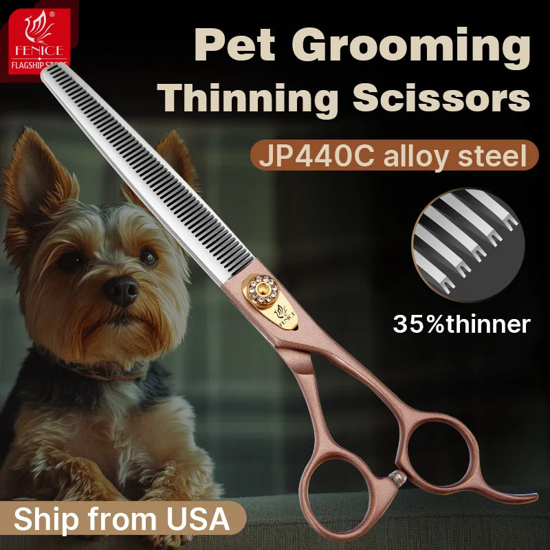 Fenice High-grade 7.5inch JP440C Steel Specials pet grooming thinner scissors Thinning rate 35% Shipping From USA