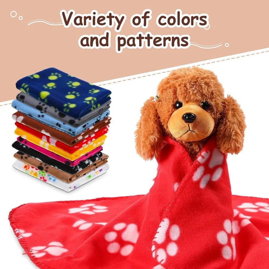 10 Pieces Pet Blankets with Paw Print Design for Dogs and Cats Soft Fleece Sleep Mat Pad Bed Cover for Kittens Puppies and Smal