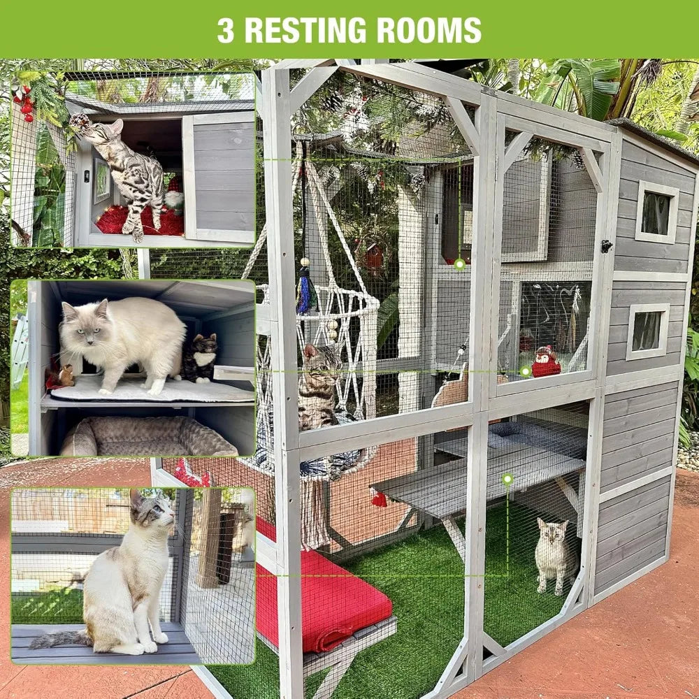 House Catio Outdoor Cat Enclosure 76.8 Large Kitty Shelter for Cats Outdoor Patio, Large Weatherproof Cat Cage with Window