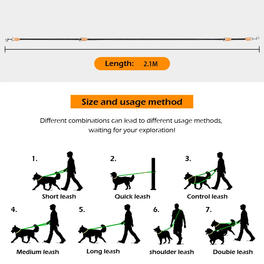New Generation Dog Leash multifunctional 2.1M Generation Adjustable and Nylon For Large Hands Free Leash for 2 Dogs Universal