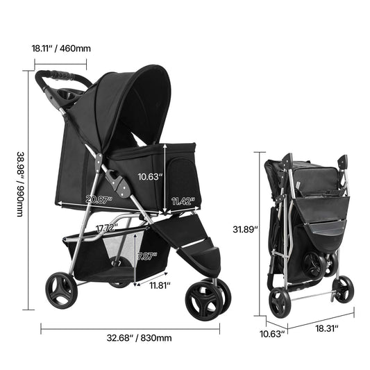 SucceBuy Pet Stroller 35 lbs Weight Capacity Dog Stroller Cart 4 Wheels Pram w/Detachable Mesh Carrier w/ Brake for Small to Pet
