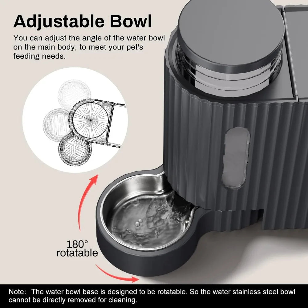 Automatic Gravity Cat Food Feeder and Water Dispenser Stainless Steel Two-in-One Set Large Capacity Dispenser for Pets Dogs, Pu