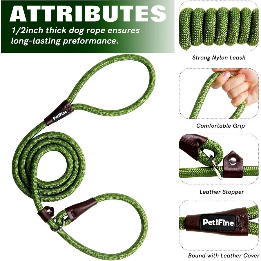 Slip Lead Dog Leash 6FT x 1 2 Reflective Durable Training Rope Heavy Duty Adjustable Nylon for Small Medium Large Dogs Green Pe