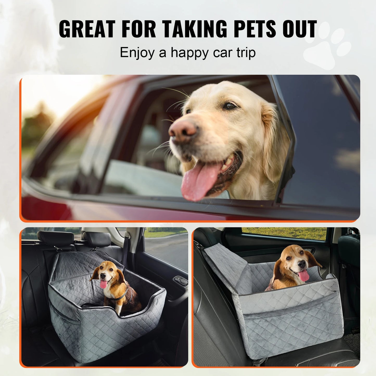 SucceBuy Dog Car Seat Dog Booster Seat for Car with A Storage Pocket Sponge Filling Car Bed for Medium Large Dog up to 55 lbs