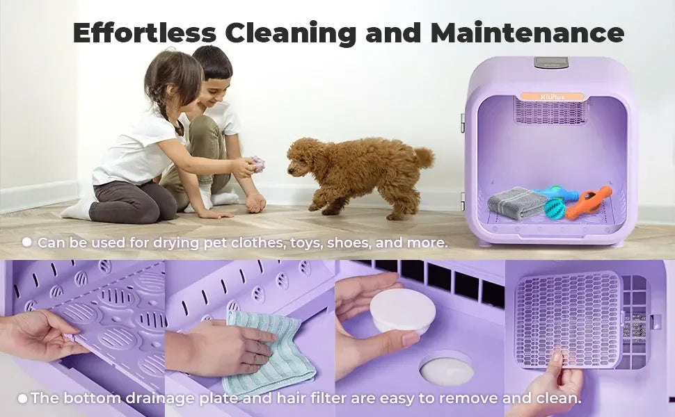 71L Ultra Quiet Pet Dryer Box for Dogs & Cats, Smart Temp Control, Ambient Light & Lock, Large Capacity Hair Dryer Box