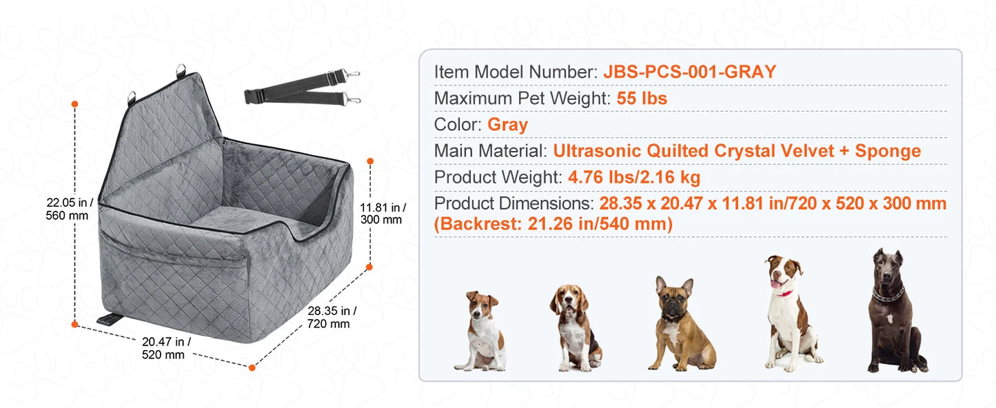 SucceBuy Dog Car Seat Dog Booster Seat for Car with A Storage Pocket Sponge Filling Car Bed for Medium Large Dog up to 55 lbs