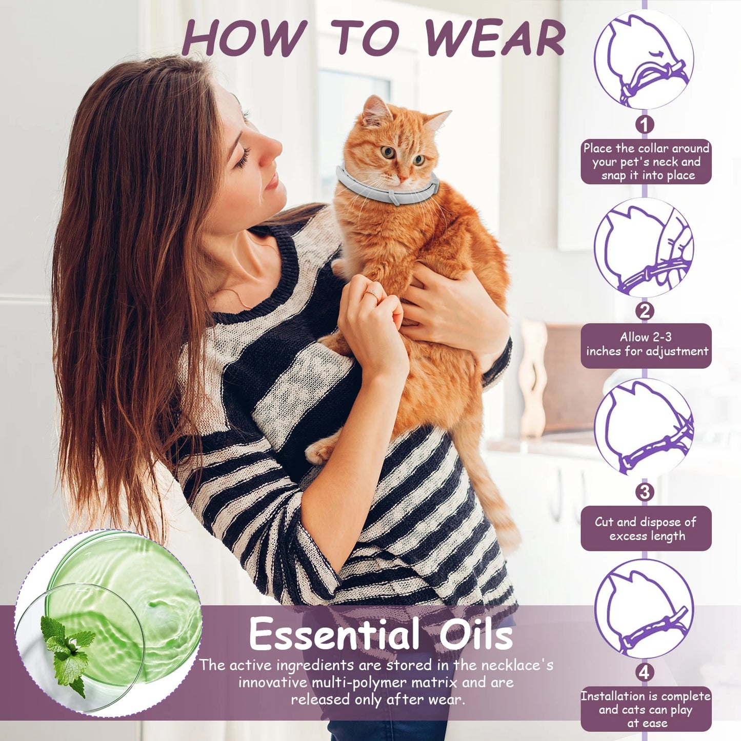 4Pcs Cat Calming Collar Soothing Collar Adjustable Cat Pheromone Collar Helps with Aggression Comfort Cat Calm Collar for Cats