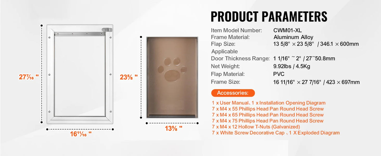 SucceBuy Pet Door Aluminum Frame with Lock and Flap System Weatherproof Doggy Door Easy to Install in Interior or Exterior Doors