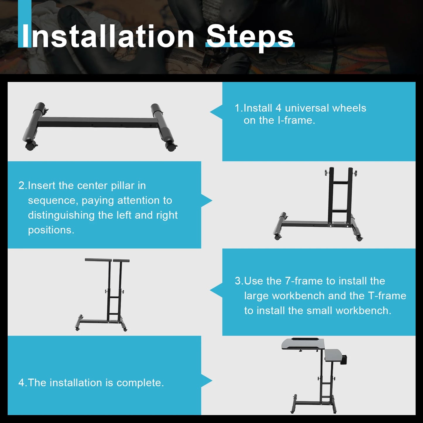 Adjustable Tattoo Station Table Rolling Tray Tattoo Workstation for Tattoo Studio Beauty Salon Medical Shop Salon Furniture