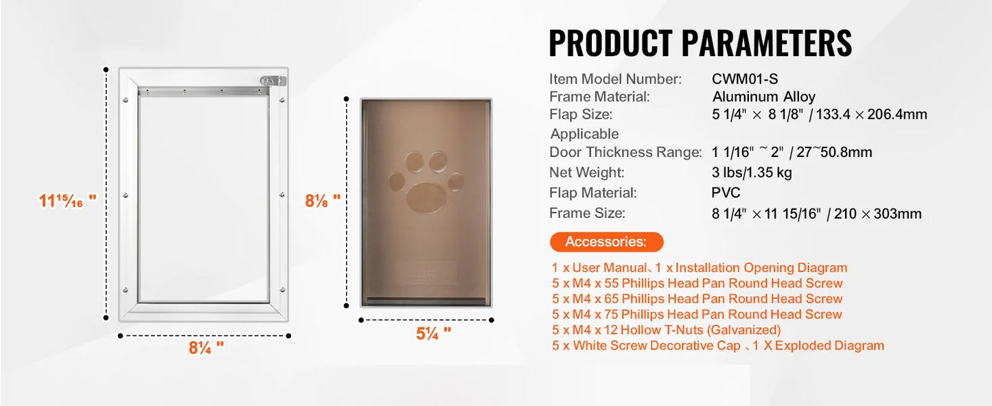 SucceBuy Pet Door Aluminum Frame with Lock and Flap System Weatherproof Doggy Door Easy to Install in Interior or Exterior Doors
