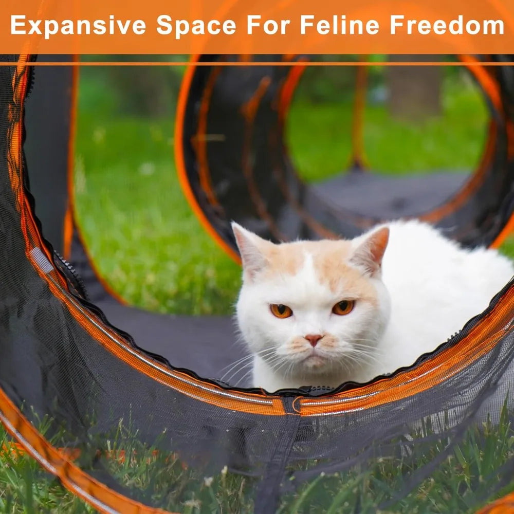 7 in 1 Outdoor Cat Enclosure, Foldable Pop-Up Mesh Playpen Tunnel for Pet Run, Foldable Outside Enclosed Tent Cage for Small Dog