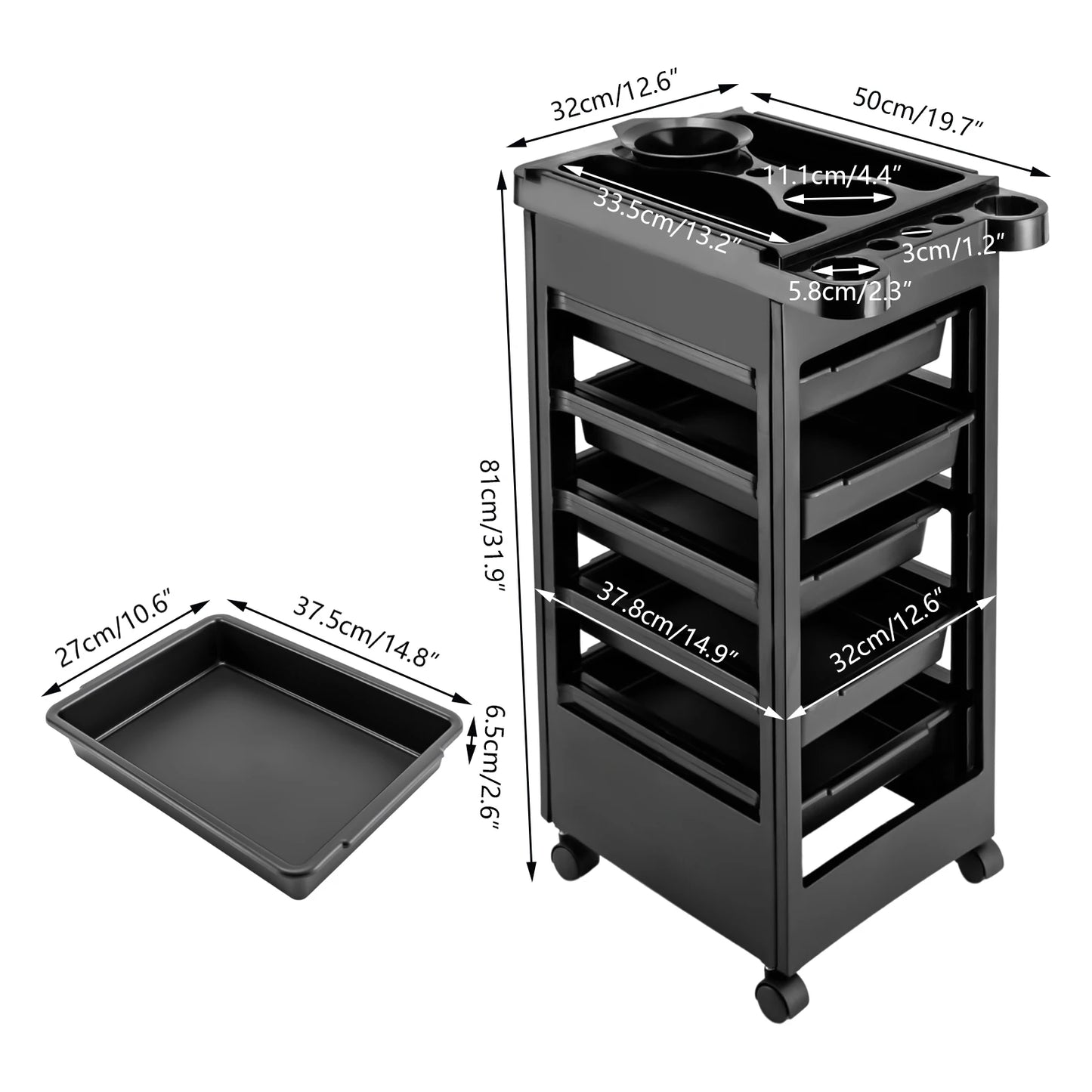 Salon Trolley Cart with Wheels 5 Drawers Salon Spa Styling Station Trolley Equipment Rolling Storage Tray Cart Organizer Cart