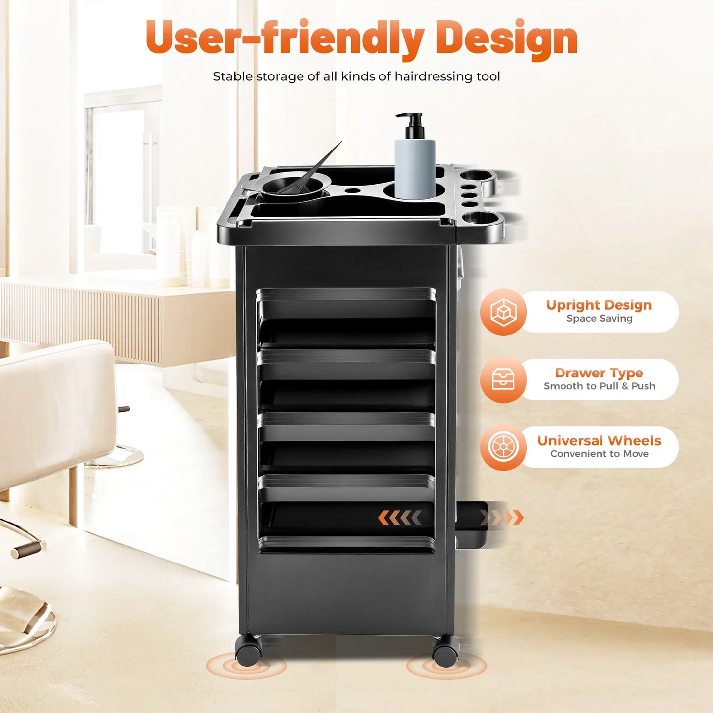 Salon Trolley Cart with Wheels 5 Drawers Salon Spa Styling Station Trolley Equipment Rolling Storage Tray Cart Organizer Cart