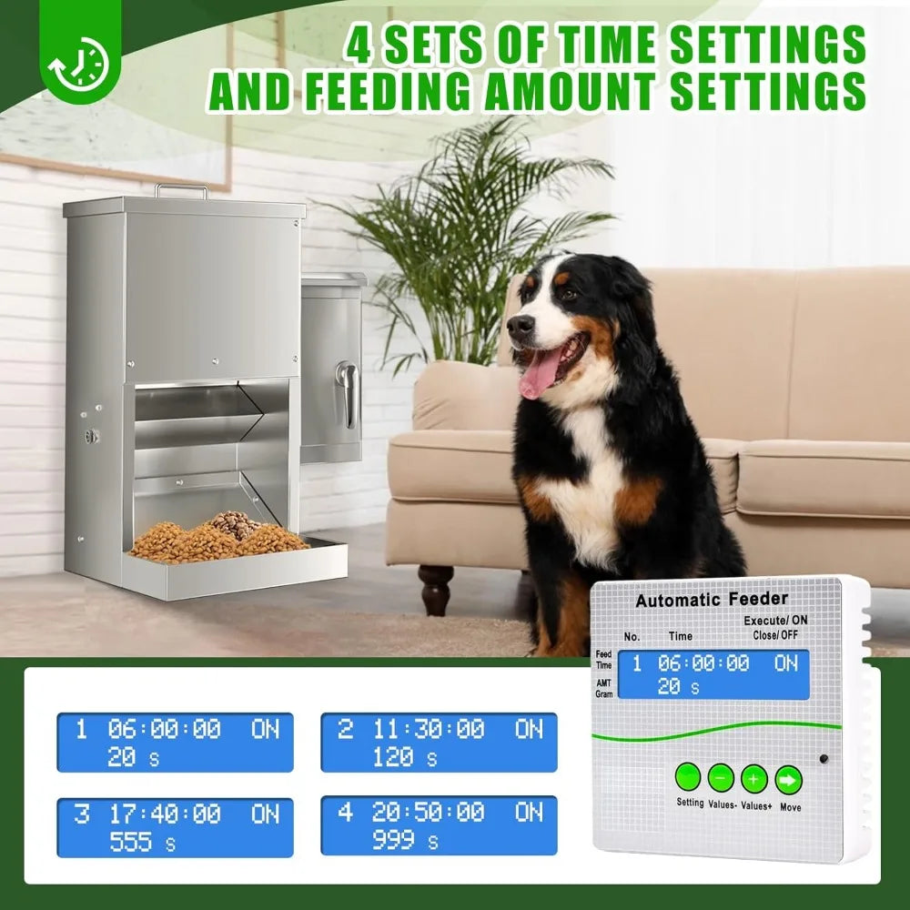 Chipak 16L Large Automatic Dog Feeder with Timer, Stainless Steel Pet Food Dispenser W/Programmable Feeding Schedule for Large B