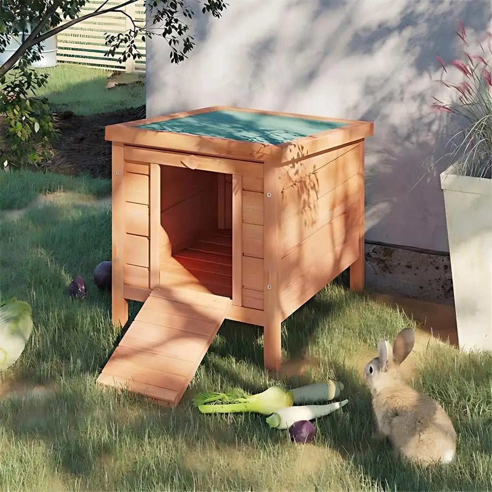 Natural Solid fir wood Pet/Dog - House Hinged Roof, non-slip ramp, Moisture-proof For Small Dogs Rabbits Small Animals