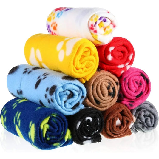 10 Pieces Pet Blankets with Paw Print Design for Dogs and Cats Soft Fleece Sleep Mat Pad Bed Cover for Kittens Puppies and Smal