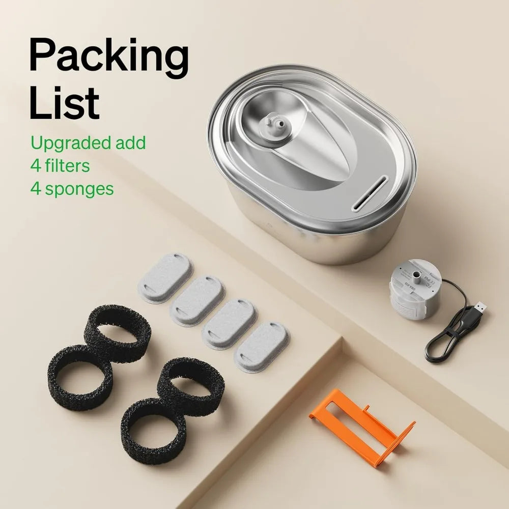 Stainless Steel Cat Water Fountain, 101oz/3L Pet Water Fountain for Cats Inside, Food-Grade Dog Water Fountain, Automatic Water