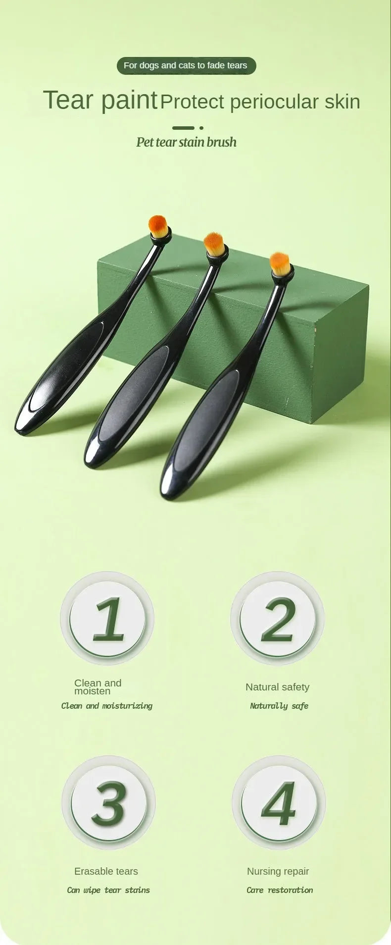 1-20PCS Dog Cat Tear Stain Remover Brush Soft Bristle Eye Cleaning Tool with Powder Applicator for Pet Grooming Hygiene Care