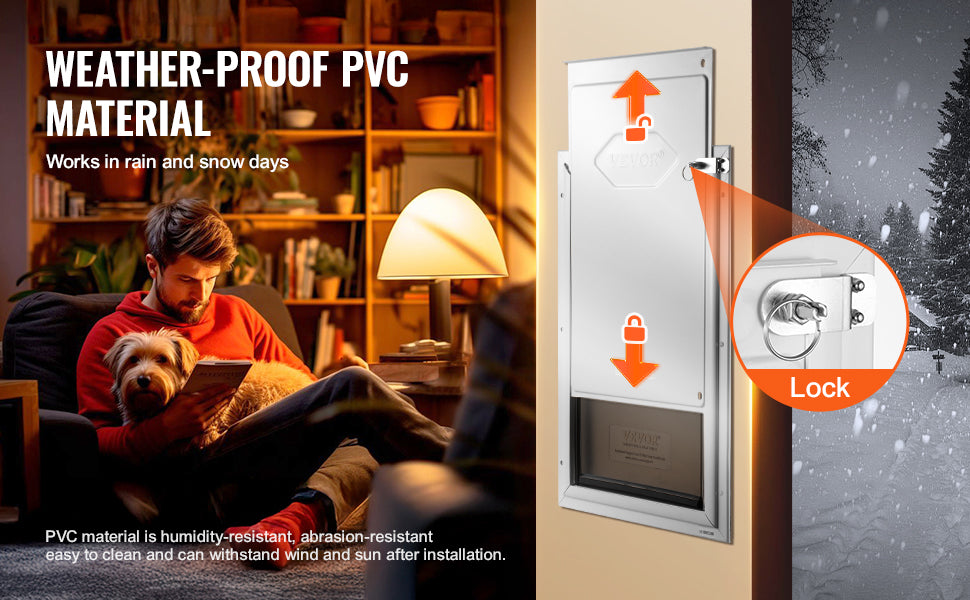 SucceBuy Pet Door Aluminum Frame with Lock and Flap System Weatherproof Doggy Door Easy to Install in Interior or Exterior Doors