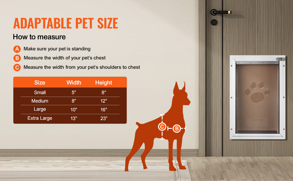 SucceBuy Pet Door Aluminum Frame with Lock and Flap System Weatherproof Doggy Door Easy to Install in Interior or Exterior Doors