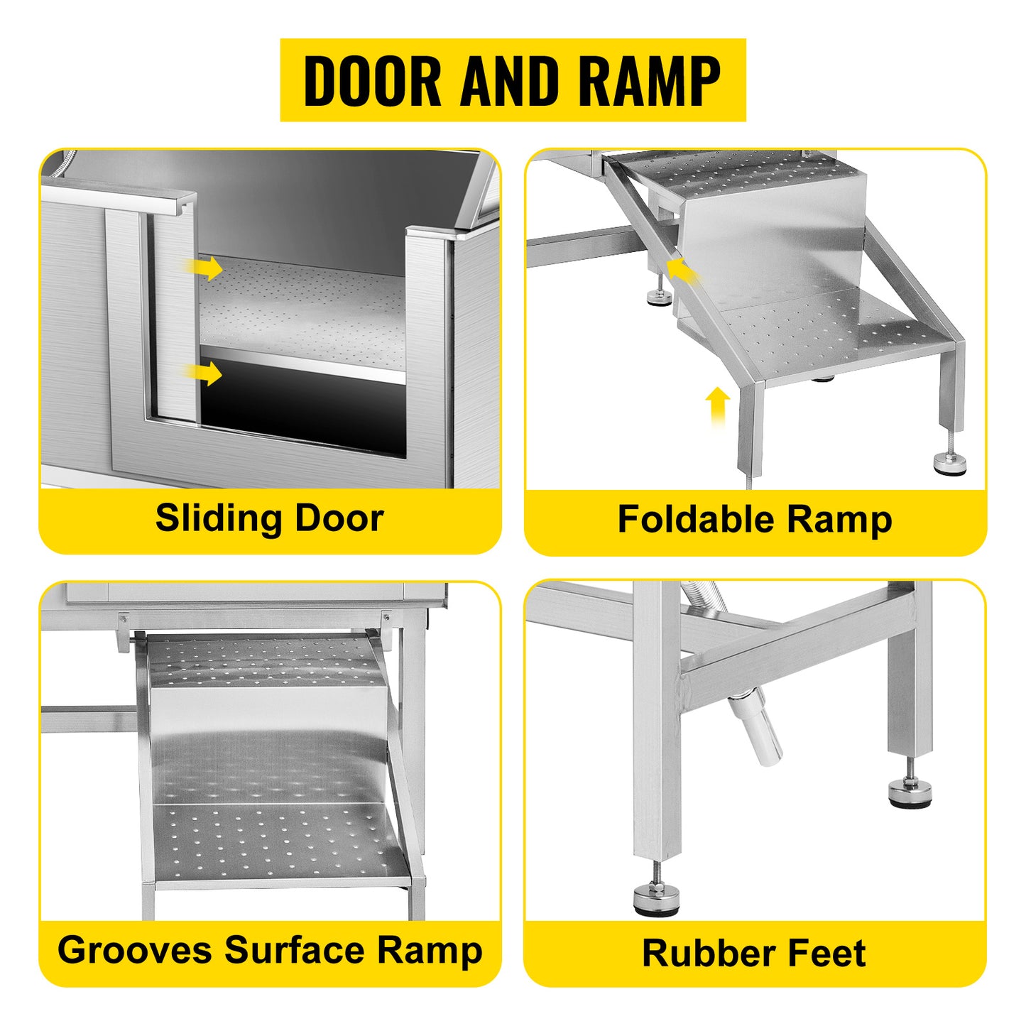 VEVOR 50 Inch Dog Grooming Tub Professional Stainless Steel Pet Dog Bath Tub With Steps Faucet & Accessories Dog Washing Station