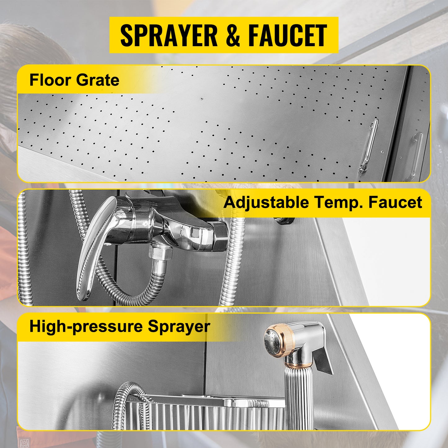 VEVOR 50 Inch Dog Grooming Tub Professional Stainless Steel Pet Dog Bath Tub With Steps Faucet & Accessories Dog Washing Station