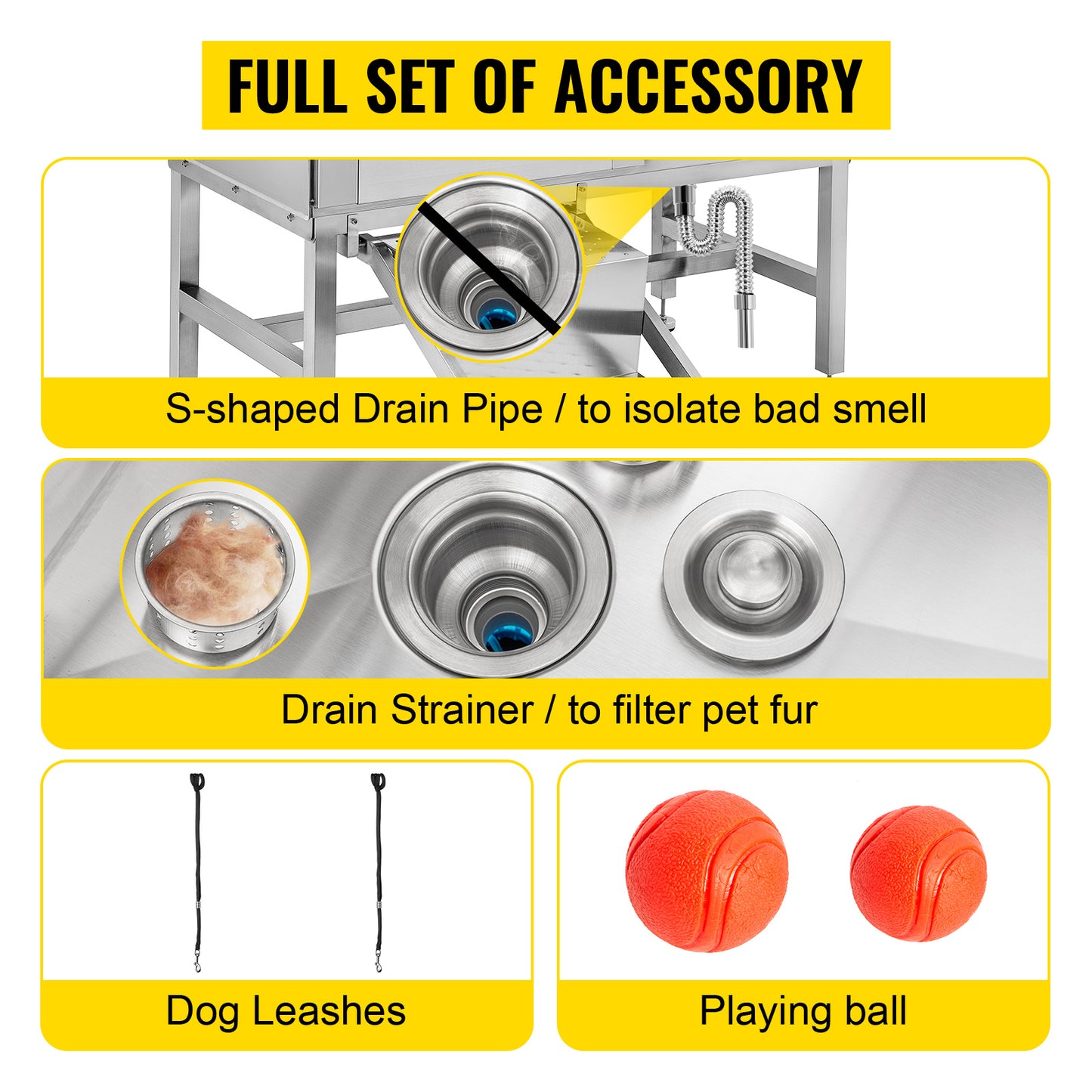 VEVOR 50 Inch Dog Grooming Tub Professional Stainless Steel Pet Dog Bath Tub With Steps Faucet & Accessories Dog Washing Station